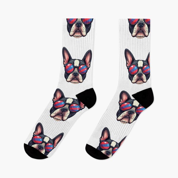 Item preview, Cool Patriotic Boston Terrier Dog with USA Flag Sunglasses designed and sold by VeloraCrafts.