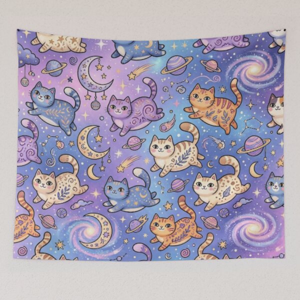 Item preview, Cute Cosmic Cat Galaxy Pattern designed and sold by Iampoji.