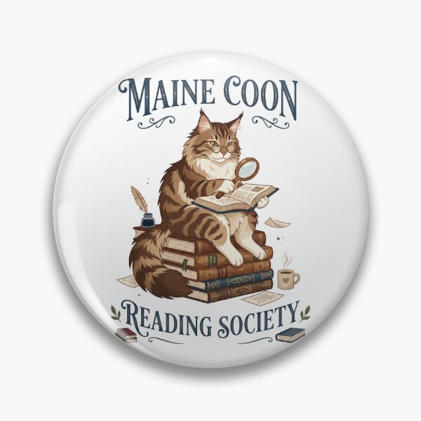 Item preview, Maine Coon Reading Society Library Bookworm Cat designed and sold by PictoVibe.