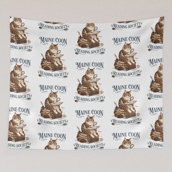 Item preview, Maine Coon Reading Society Library Bookworm Cat designed and sold by PictoVibe.