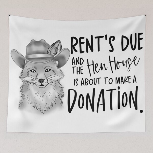 Item preview, Rent’s Due Cowboy Fox | Funny Hen House Sticker, Shirt & Print - Black and White Version designed and sold by Ink & Kind Studio.