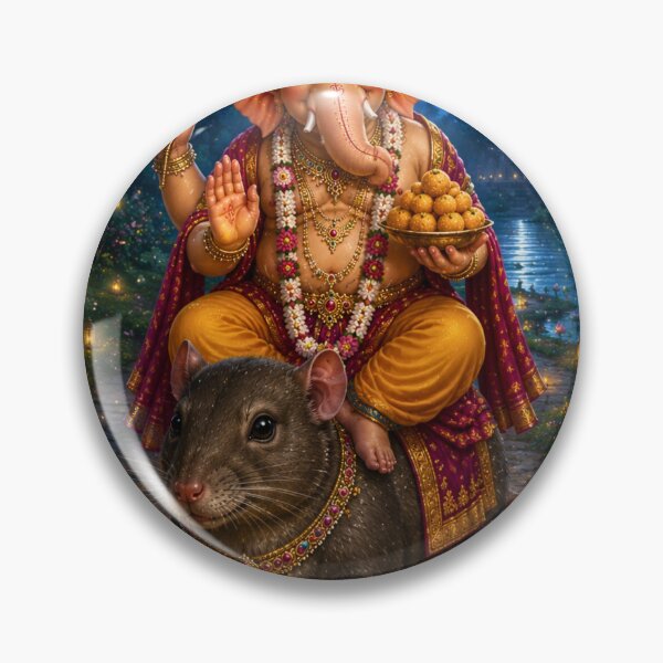 Item preview, The Divine Ride – Lord Ganesha Riding Mushika Under the Moon | Hindu Mythology AI Art Print designed and sold by Homyar.