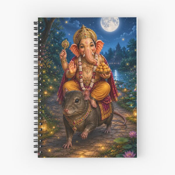 Item preview, The Divine Ride – Lord Ganesha Riding Mushika Under the Moon | Hindu Mythology AI Art Print designed and sold by Homyar.