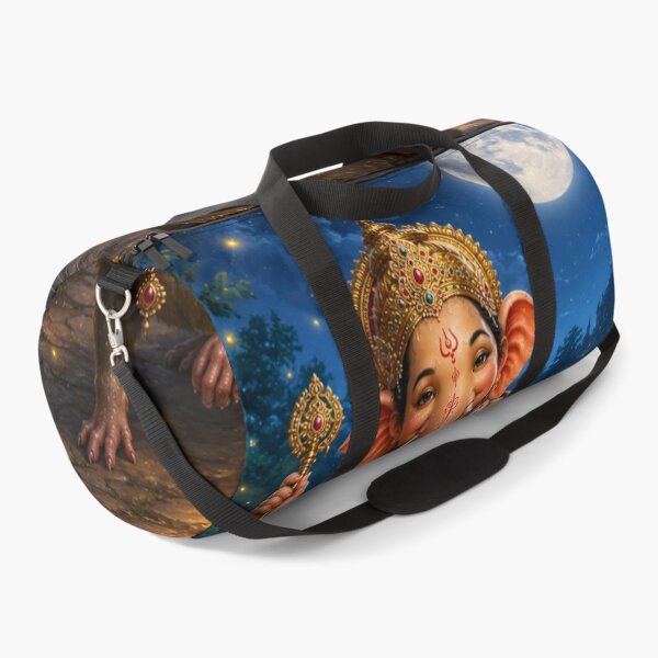 Item preview, The Divine Ride – Lord Ganesha Riding Mushika Under the Moon | Hindu Mythology AI Art Print designed and sold by Homyar.