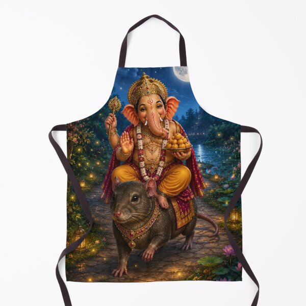 Item preview, The Divine Ride – Lord Ganesha Riding Mushika Under the Moon | Hindu Mythology AI Art Print designed and sold by Homyar.