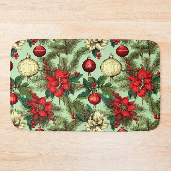 Item preview, Vintage Christmas Poinsettias And Antique Xmas Ornaments Pattern designed and sold by DEC02.