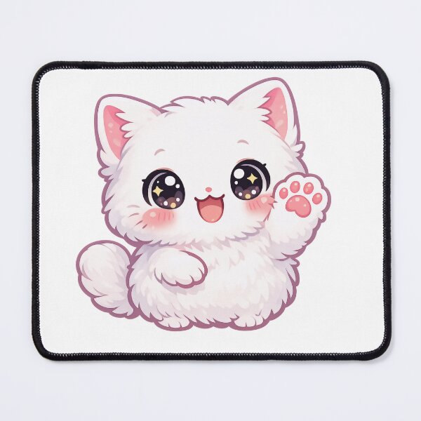Item preview, Happy Waving Fluffy White Kitten designed and sold by HoloHugDesigns.