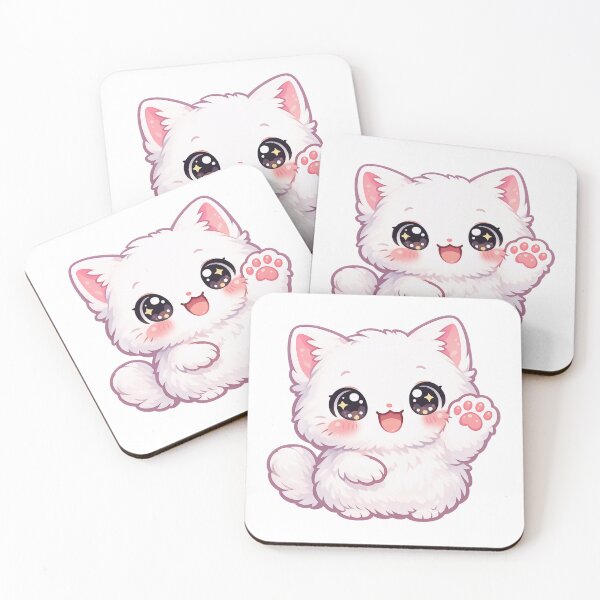 Item preview, Happy Waving Fluffy White Kitten designed and sold by HoloHugDesigns.