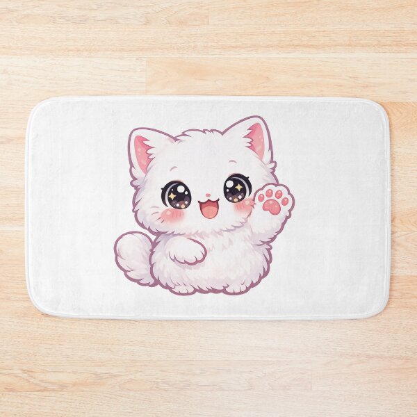Item preview, Happy Waving Fluffy White Kitten designed and sold by HoloHugDesigns.