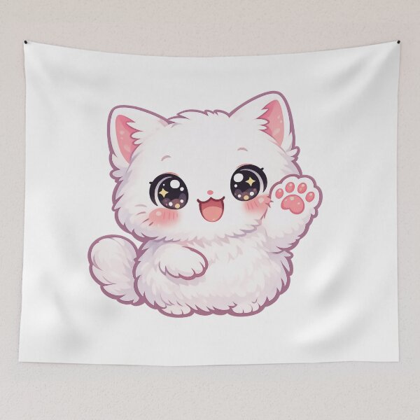 Item preview, Happy Waving Fluffy White Kitten designed and sold by HoloHugDesigns.