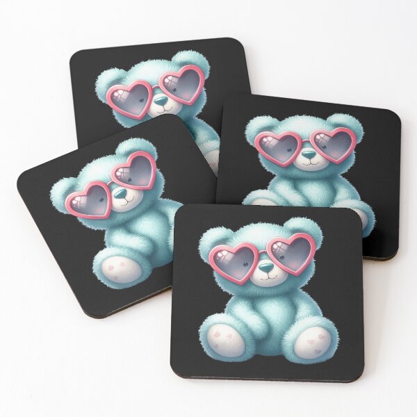 Item preview, Cute Turquoise Teddy Bear with Pink Heart Shaped Sunglasses  designed and sold by SweetLilith.