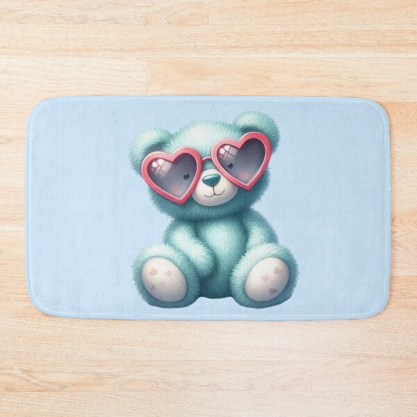 Item preview, Cute Turquoise Teddy Bear with Pink Heart Shaped Sunglasses  designed and sold by SweetLilith.