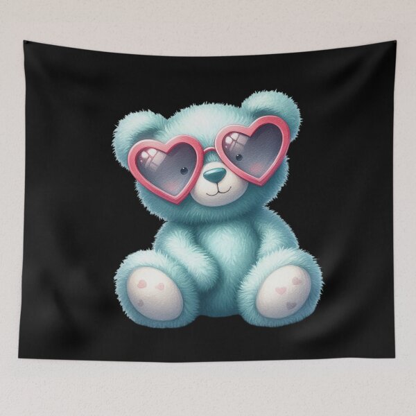 Item preview, Cute Turquoise Teddy Bear with Pink Heart Shaped Sunglasses  designed and sold by SweetLilith.