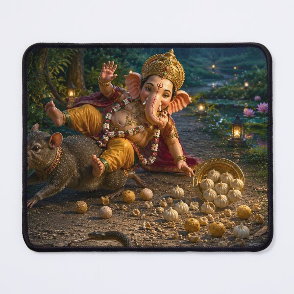 Item preview, An Unexpected Fall – Lord Ganesha, Mushika and the Sacred Lesson of Humility | Hindu Mythology designed and sold by Homyar.