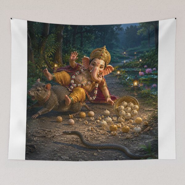 Item preview, An Unexpected Fall – Lord Ganesha, Mushika and the Sacred Lesson of Humility | Hindu Mythology designed and sold by Homyar.