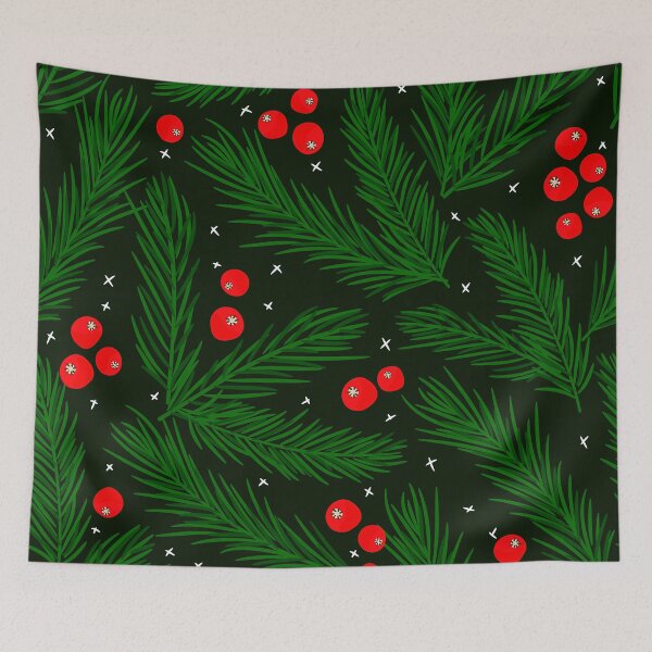 Item preview, Winter Pine Branches With Red Berries Colorful Pattern designed and sold by DEC02.