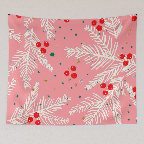 Item preview, Christmas Snowy Branches And Red Berries Pink Pattern designed and sold by DEC02.