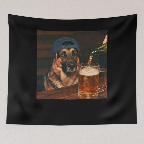 Item preview, German Shepherd Drinking Beer Funny Dog Drinking Beer Meme designed and sold by nosu-art-pod.