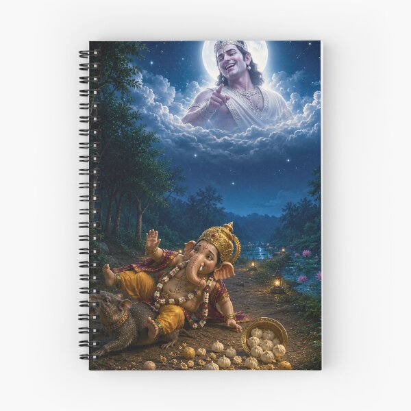 Item preview, The Pride of the Moon – Chandra Deva Laughs at Lord Ganesha | Hindu Mythology Art Print designed and sold by Homyar.