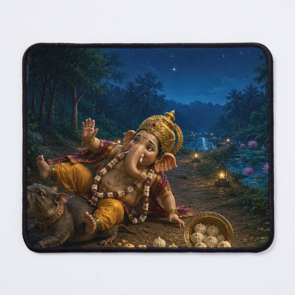 Item preview, The Pride of the Moon – Chandra Deva Laughs at Lord Ganesha | Hindu Mythology Art Print designed and sold by Homyar.