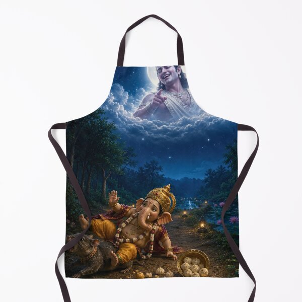 Item preview, The Pride of the Moon – Chandra Deva Laughs at Lord Ganesha | Hindu Mythology Art Print designed and sold by Homyar.