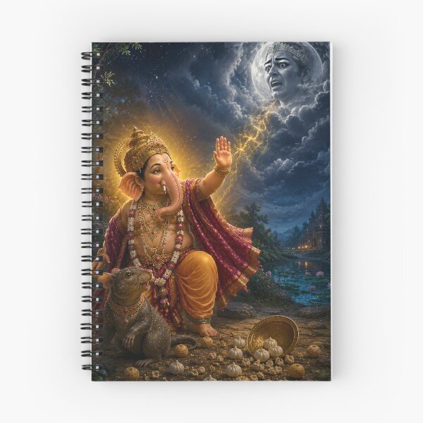 Item preview, The Curse of Vanity – Lord Ganesha Curses Chandra Deva | Hindu Mythology Art Print designed and sold by Homyar.