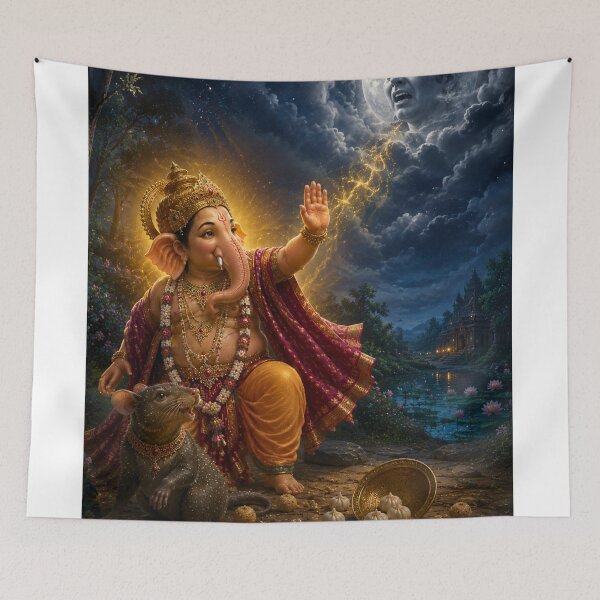 Item preview, The Curse of Vanity – Lord Ganesha Curses Chandra Deva | Hindu Mythology Art Print designed and sold by Homyar.