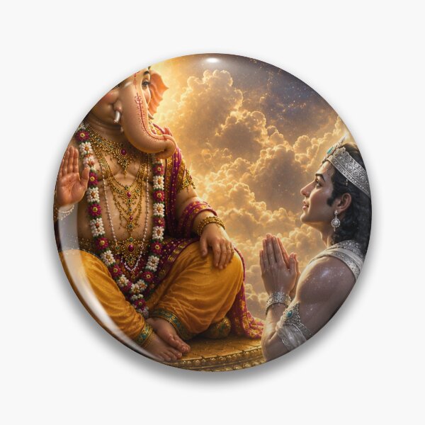 Item preview, The Moon's Repentance – Chandra Deva Seeks Lord Ganesha's Forgiveness | Hindu Mythology Art Print designed and sold by Homyar.