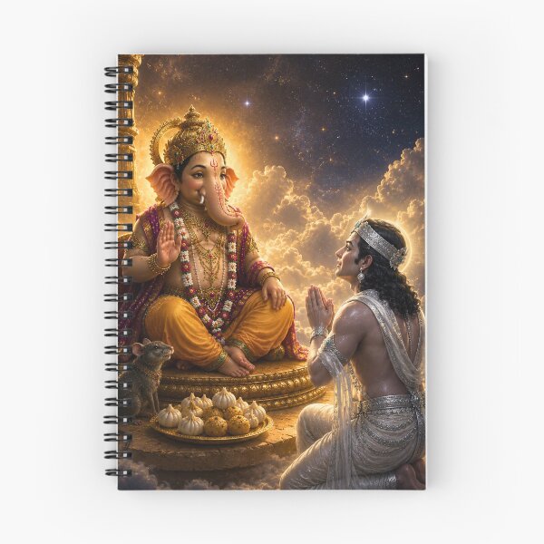 Item preview, The Moon's Repentance – Chandra Deva Seeks Lord Ganesha's Forgiveness | Hindu Mythology Art Print designed and sold by Homyar.