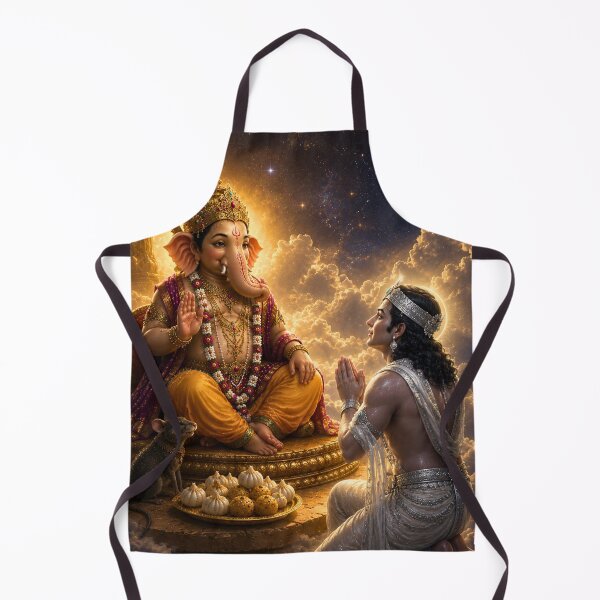Item preview, The Moon's Repentance – Chandra Deva Seeks Lord Ganesha's Forgiveness | Hindu Mythology Art Print designed and sold by Homyar.