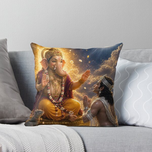 Item preview, The Blessing of Mercy – Lord Ganesha Forgives Chandra Deva | Hindu Mythology Art Print designed and sold by Homyar.