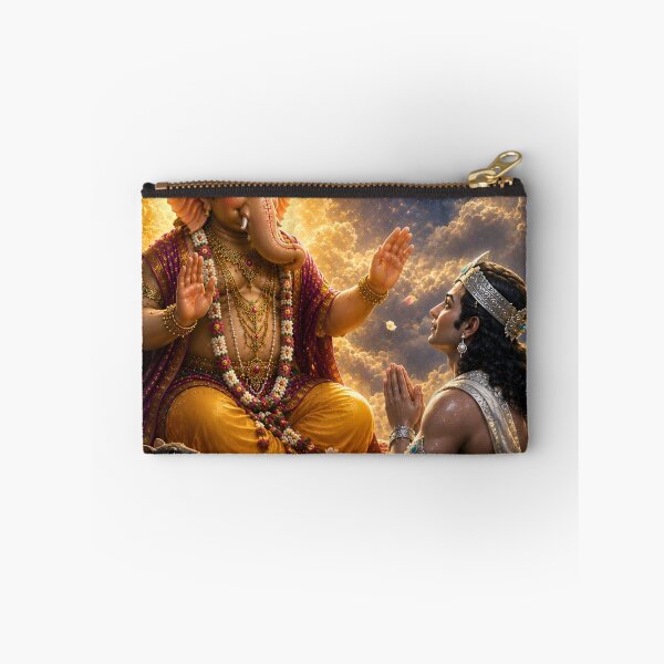 Item preview, The Blessing of Mercy – Lord Ganesha Forgives Chandra Deva | Hindu Mythology Art Print designed and sold by Homyar.