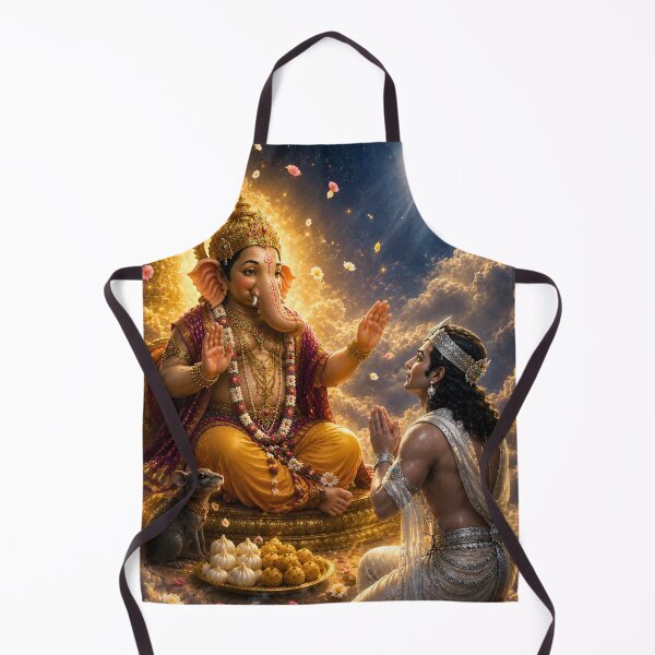 Item preview, The Blessing of Mercy – Lord Ganesha Forgives Chandra Deva | Hindu Mythology Art Print designed and sold by Homyar.