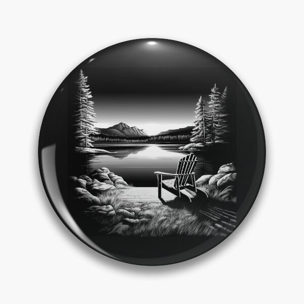 Item preview, Black and White Lakeside Adirondack Chair Landscape designed and sold by inkoutninja.