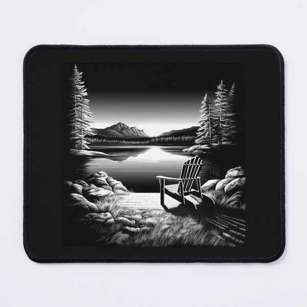 Item preview, Black and White Lakeside Adirondack Chair Landscape designed and sold by inkoutninja.