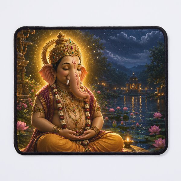 Item preview, Humility Over Pride – Meditating Lord Ganesha Beneath the Moon | Hindu Mythology Art Print designed and sold by Homyar.
