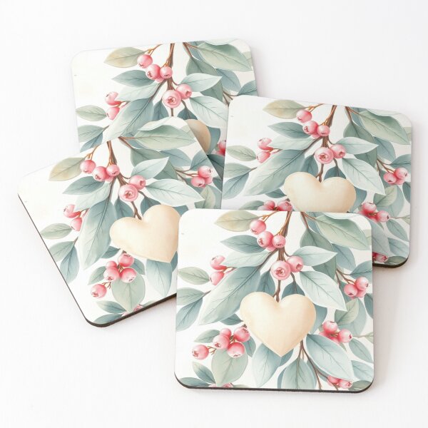 Item preview, Watercolor Heart with Pastel Berries and Leaves designed and sold by Vida e Arte.