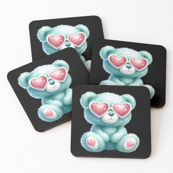 Item preview, Cute Turquoise Teddy Bear with Pink Heart Shaped Sunglasses  designed and sold by SweetLilith.