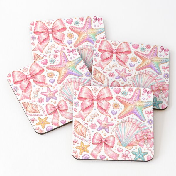 Item preview, Pastel Coastal Sea Shells and Pink Bows Illustration designed and sold by LunaPixelStudio.