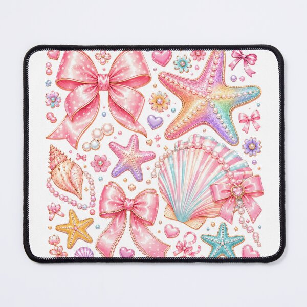 Item preview, Pastel Coastal Sea Shells and Pink Bows Illustration designed and sold by LunaPixelStudio.