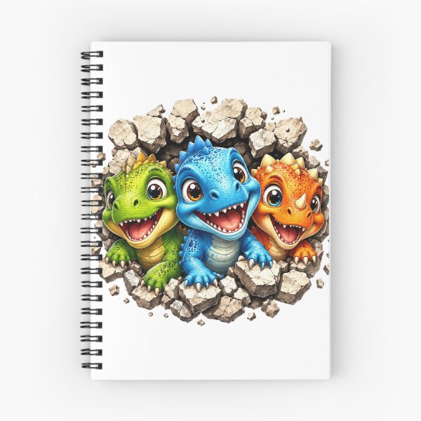 Item preview, Three Colorful Baby Dinosaurs Breaking Through Stone Illustration designed and sold by LunaPixelStudio.