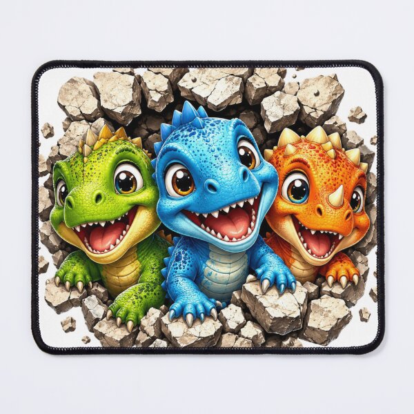 Item preview, Three Colorful Baby Dinosaurs Breaking Through Stone Illustration designed and sold by LunaPixelStudio.