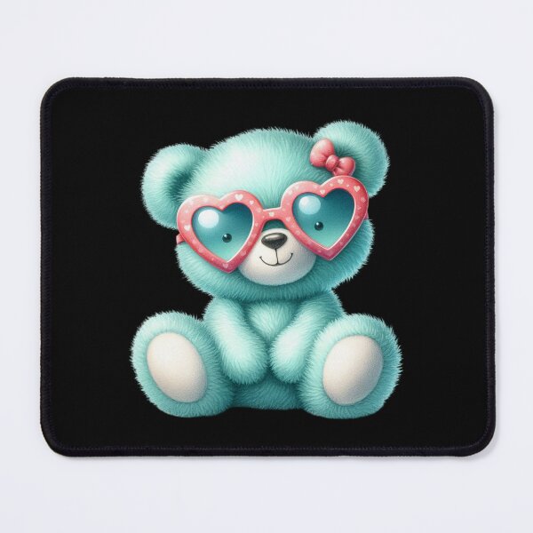 Item preview, Cute Turquoise Teddy Bear with Pink Heart Shaped Sunglasses  designed and sold by SweetLilith.