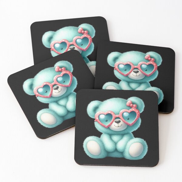 Item preview, Cute Turquoise Teddy Bear with Pink Heart Shaped Sunglasses  designed and sold by SweetLilith.