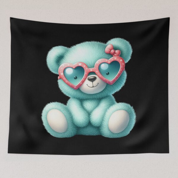 Item preview, Cute Turquoise Teddy Bear with Pink Heart Shaped Sunglasses  designed and sold by SweetLilith.