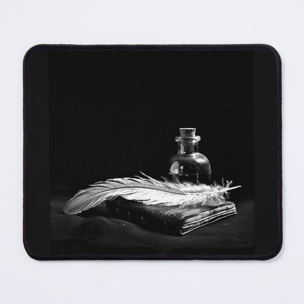 Item preview, Black and White Quill Pen with Ink Bottle and Journal designed and sold by inkoutninja.