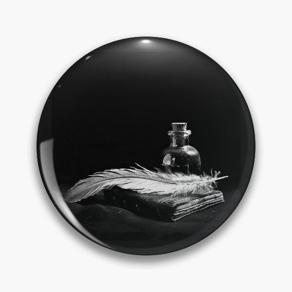 Item preview, Black and White Quill Pen with Ink Bottle and Journal designed and sold by inkoutninja.