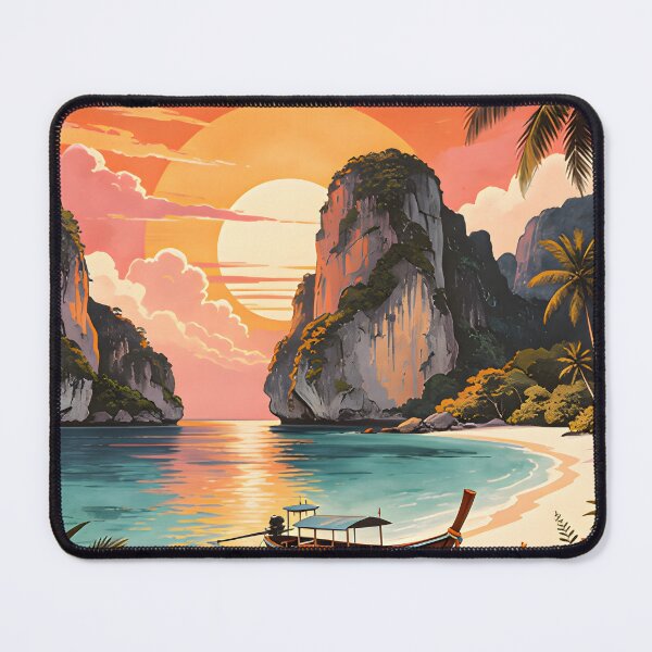 Item preview, Maya Bay Thailand Vintage Travel Poster with Tropical Sunset Illustration designed and sold by Spirit of Siam.