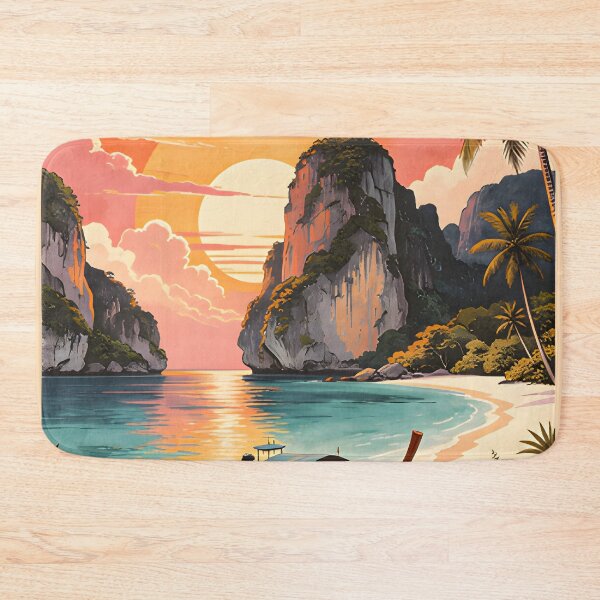 Item preview, Maya Bay Thailand Vintage Travel Poster with Tropical Sunset Illustration designed and sold by Spirit of Siam.