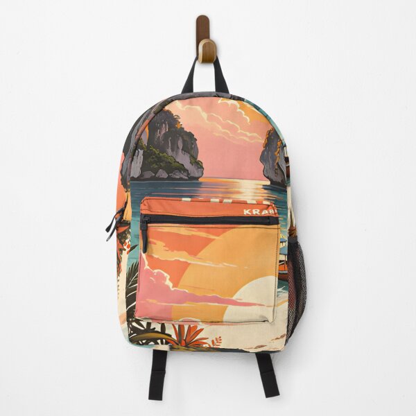 Item preview, Maya Bay Thailand Vintage Travel Poster with Tropical Sunset Illustration designed and sold by Spirit of Siam.